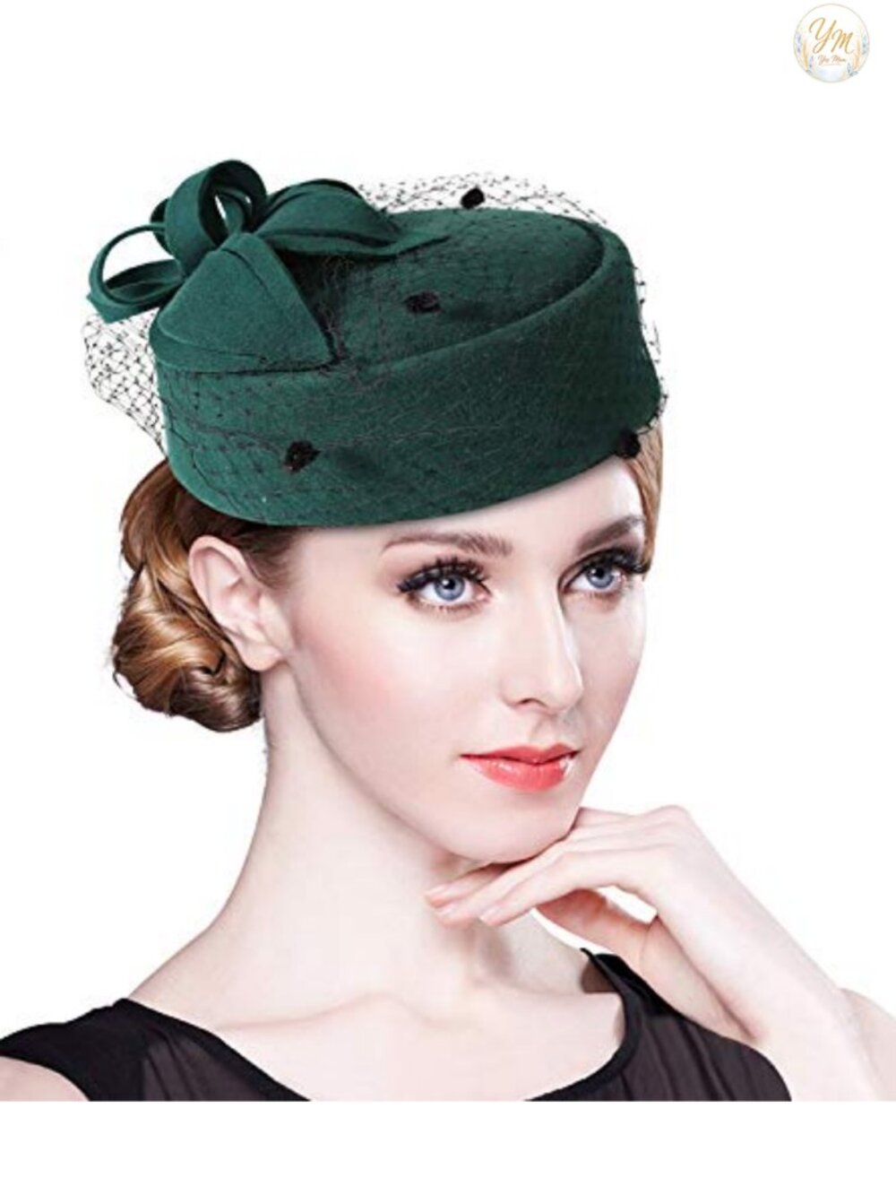 Wool Felt Pillbox Fascinator Hat with Veil for Church Derby Wedding